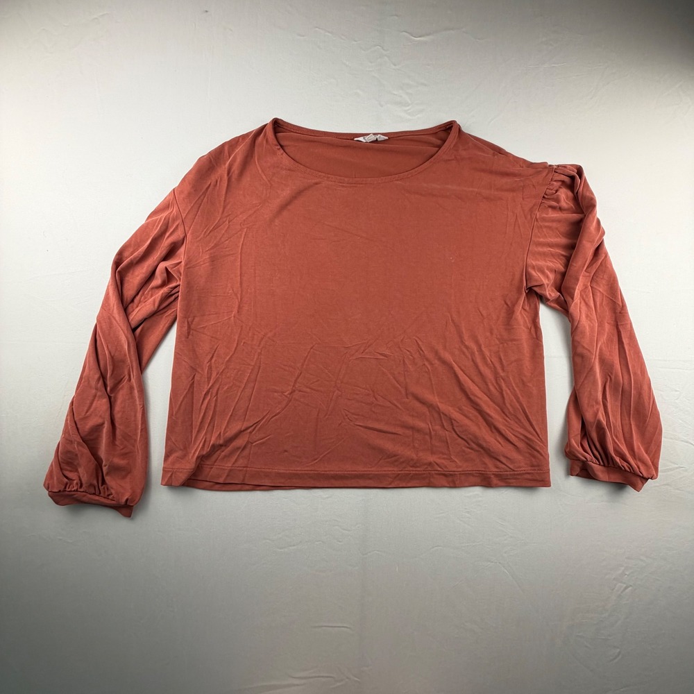 Madewell Puff Sleeve Top Long Sleeve Women Size L Rust Terracotta Solid Knit 254